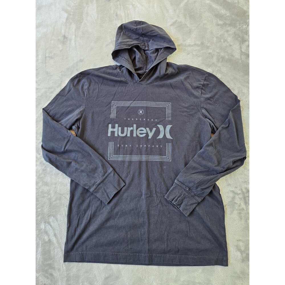 Hurley Chiller Mens Hooded Long Sleeve Graphic Tee Top Black Size S.